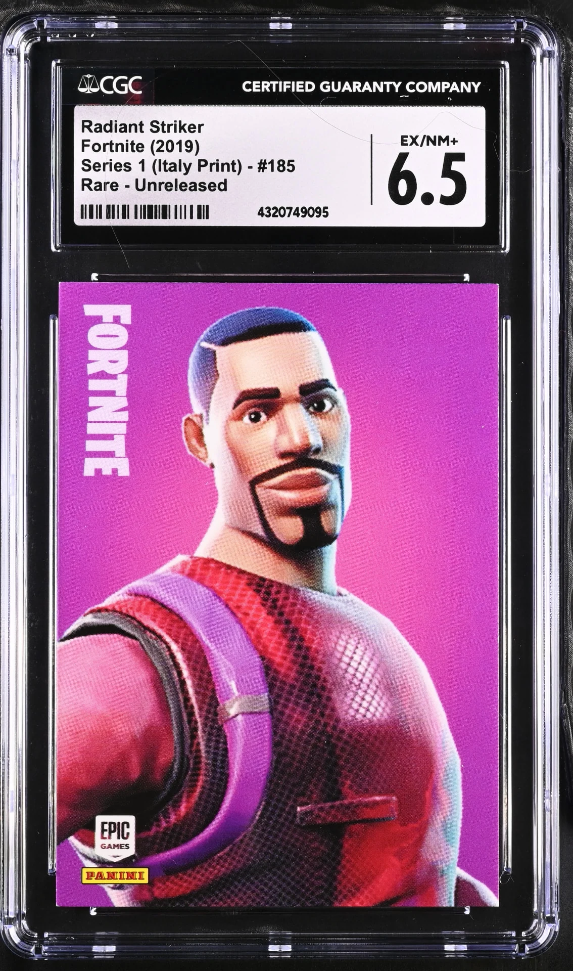 Enlarged transparent Epic Games logo on the Radiant Striker #185 Unreleased Prototype — Series 1 Italy Print