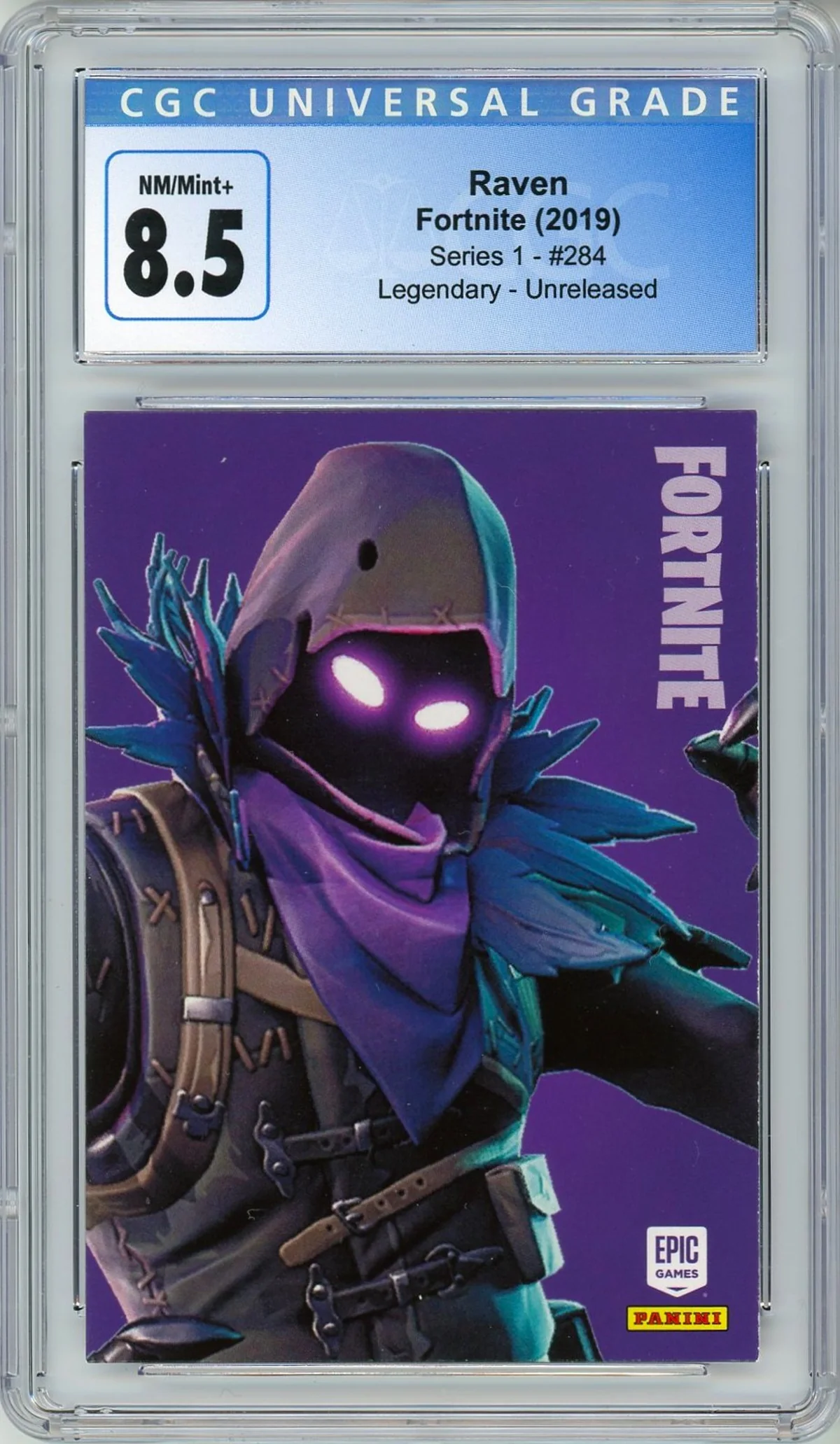 Enlarged transparent Epic Games logo on the Raven #284 Unreleased Prototype — Series 1 USA Print