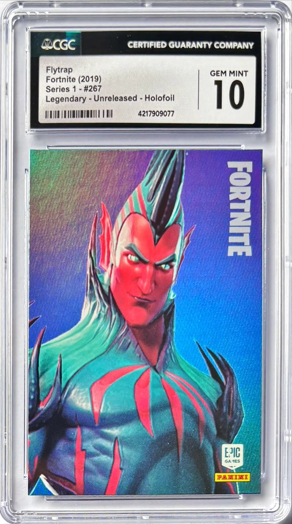 Enlarged transparent Epic Games logo on the Flytrap #267 Holofoil Unreleased Prototype — Series 1 USA Print