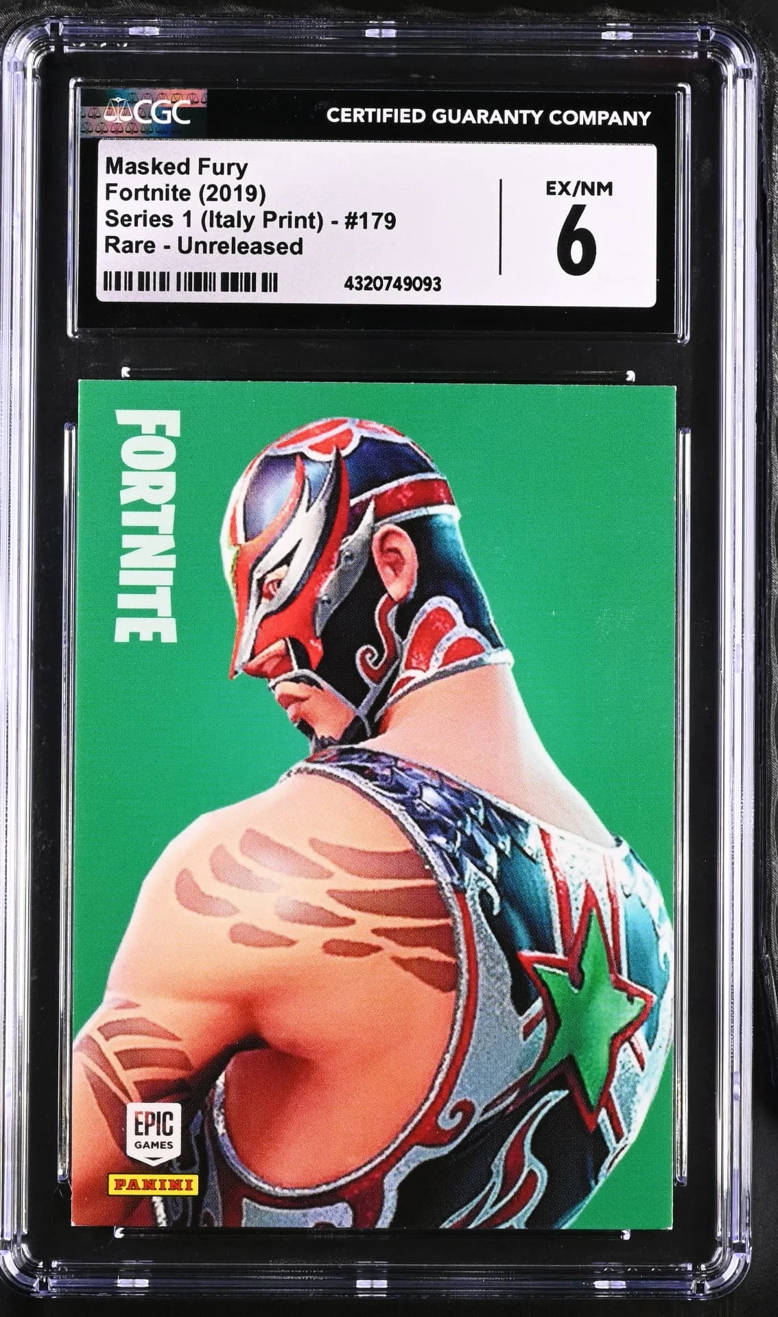 Enlarged transparent Epic Games logo on the Masked Fury #179 Unreleased Prototype — Series 1 Italy Print