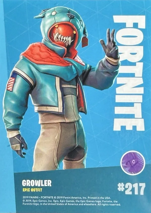 2019 Panini Fortnite Series 1 #217 Growler — Holofoil trading card back