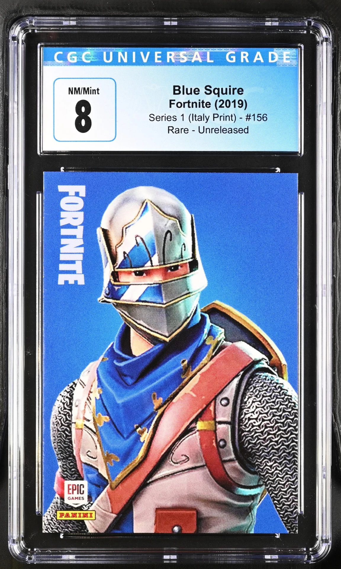 Enlarged transparent Epic Games logo on the Blue Squire #156 Unreleased Prototype — Series 1 Italy Print