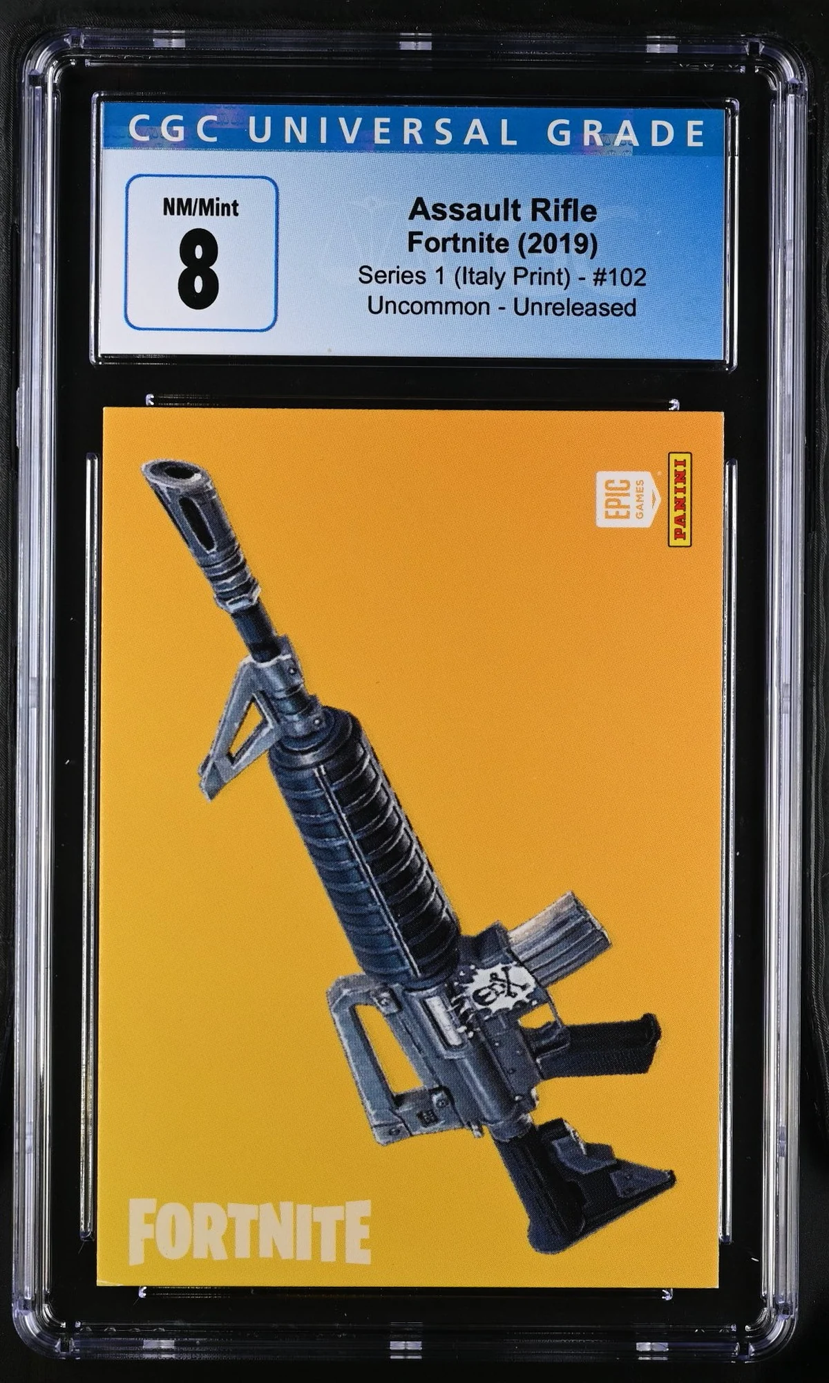 Assault Rifle #102 Unreleased Prototype — Series 1 Italy Print prototype card front