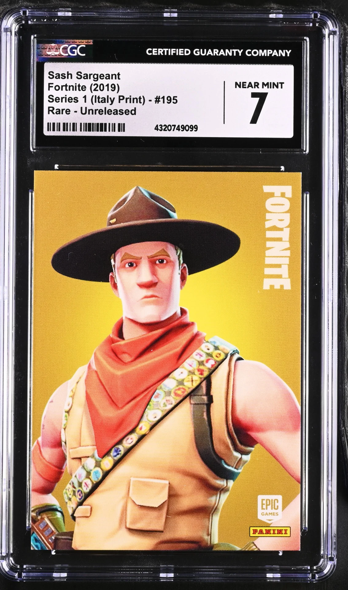 Enlarged transparent Epic Games logo on the Sash Sargeant #195 Unreleased Prototype — Series 1 Italy Print