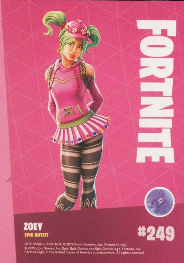 2019 Panini Fortnite Series 1 #249 Zoey — Holofoil trading card back