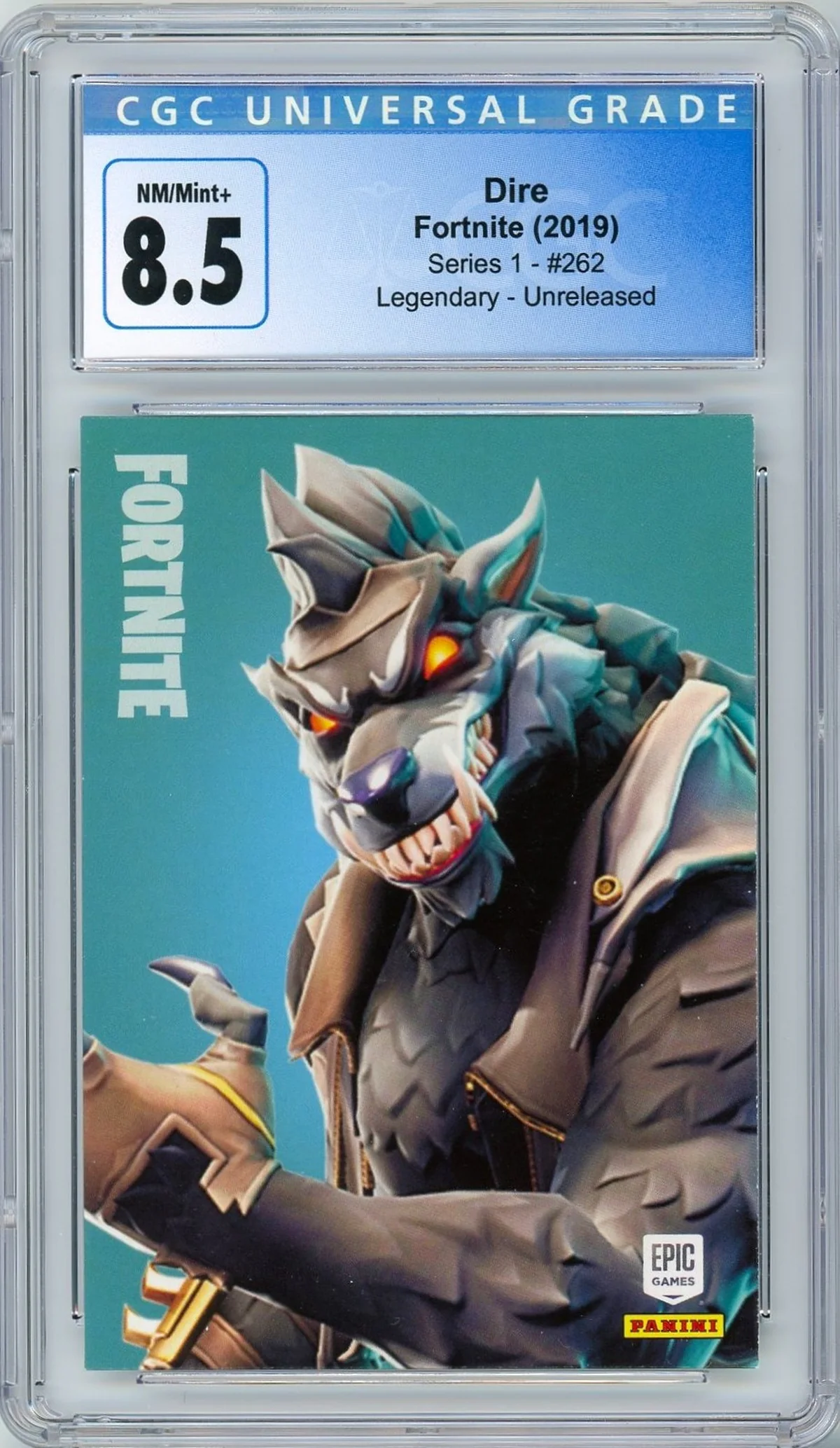 Enlarged transparent Epic Games logo on the Dire #262 Unreleased Prototype — Series 1 USA Print