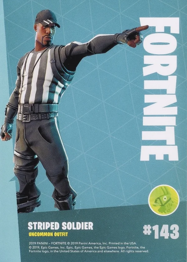 2019 Panini Fortnite Series 1 #143 Striped Soldier — Holofoil trading card back