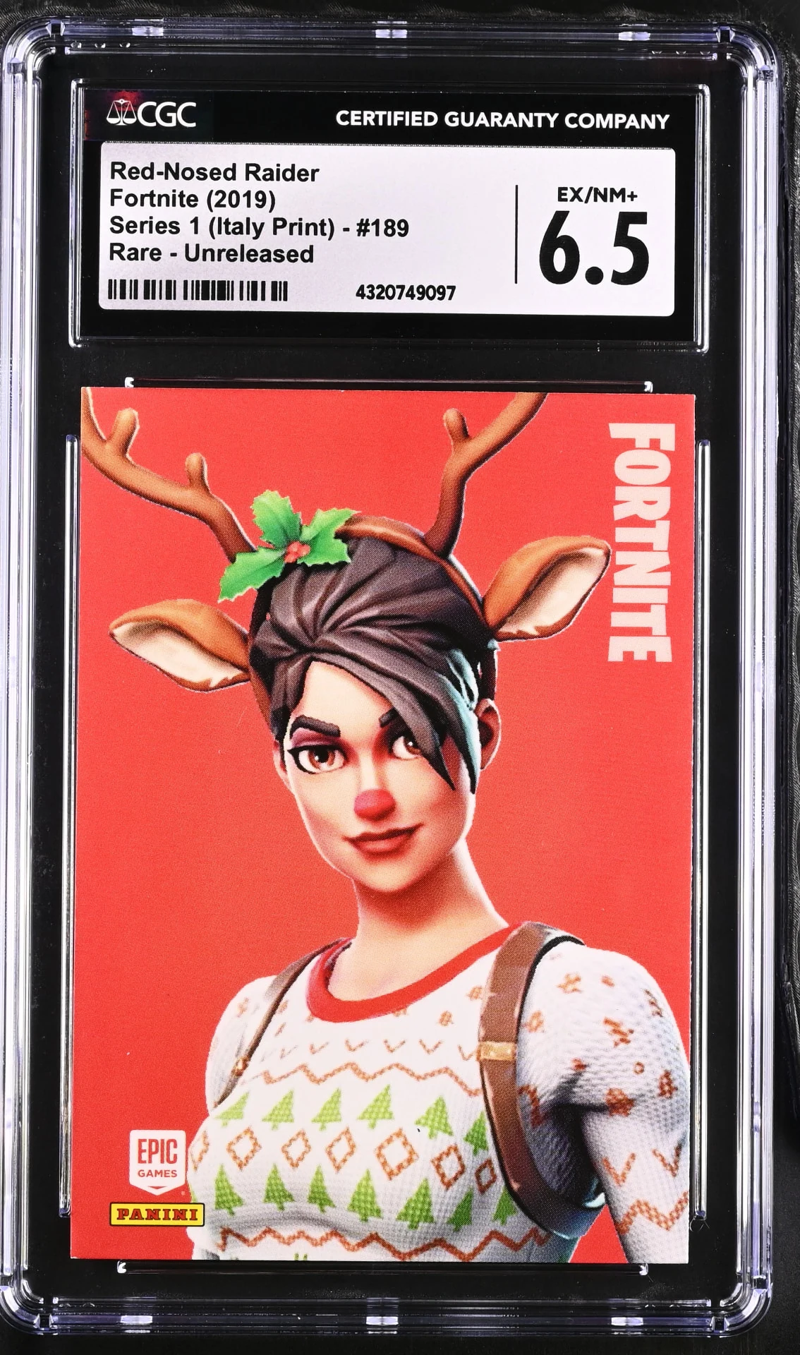 Enlarged transparent Epic Games logo on the Red-Nosed Raider #189 Unreleased Prototype — Series 1 Italy Print