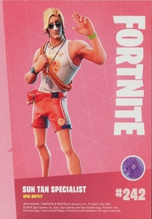 2019 Panini Fortnite Series 1 #242 Sun Tan Specialist — Holofoil trading card back