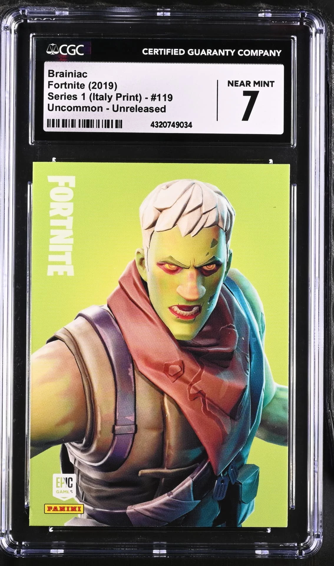 Enlarged transparent Epic Games logo on the Brainiac #119 Unreleased Prototype — Series 1 Italy Print