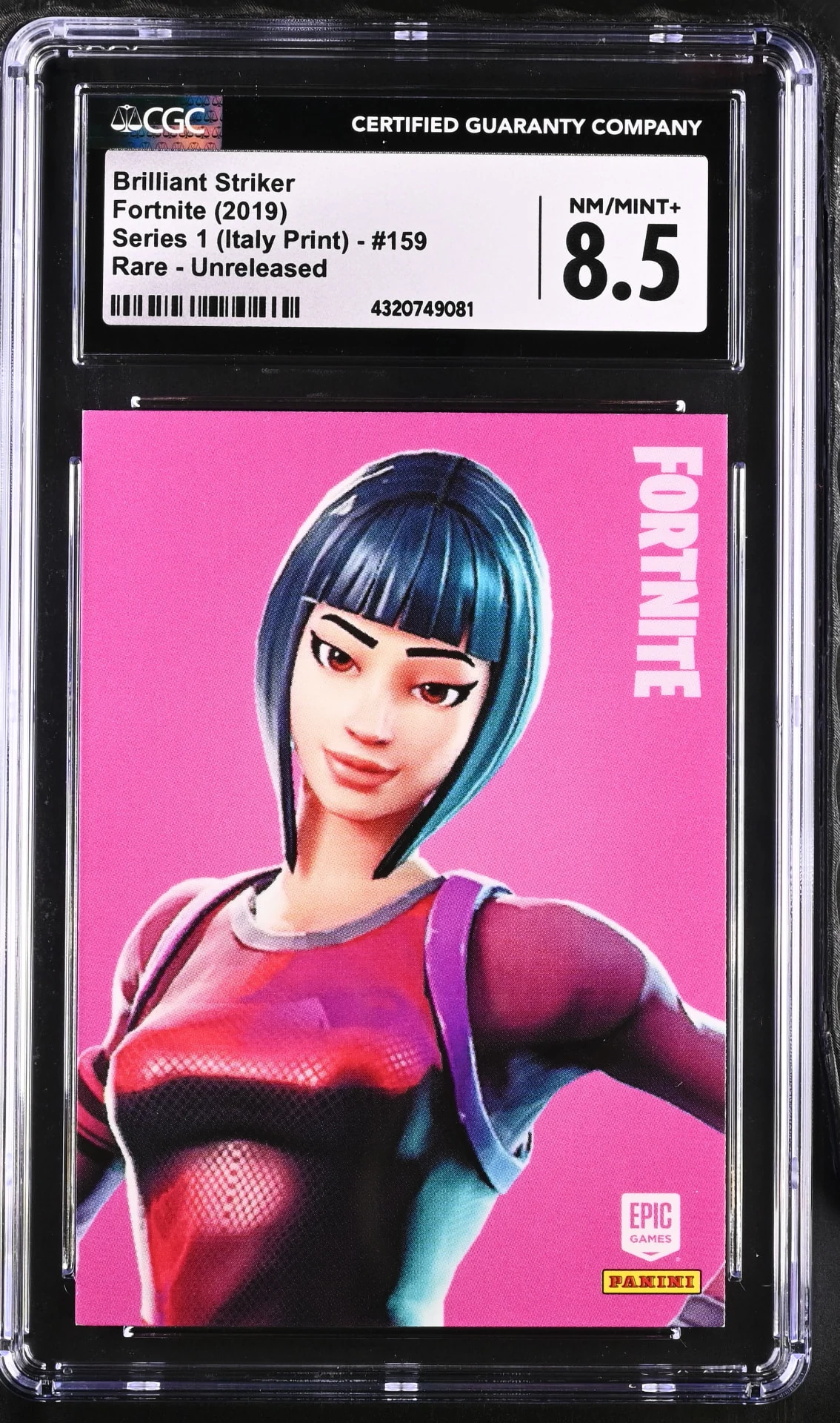 Enlarged transparent Epic Games logo on the Brilliant Striker #159 Unreleased Prototype — Series 1 Italy Print