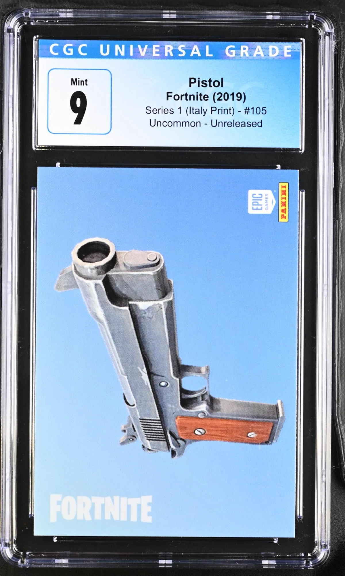 Pistol #105 Unreleased Prototype — Series 1 Italy Print prototype card front
