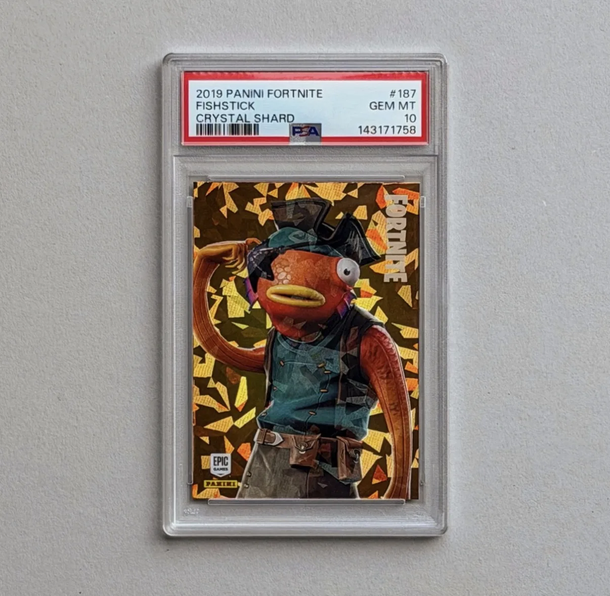 2019 Panini Fortnite Series 1 Fishstick #187 Crystal Shard PSA 10