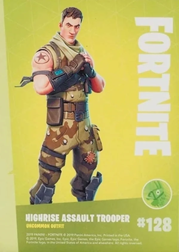 2019 Panini Fortnite Series 1 #128 Highrise Assault Trooper — Holofoil trading card back