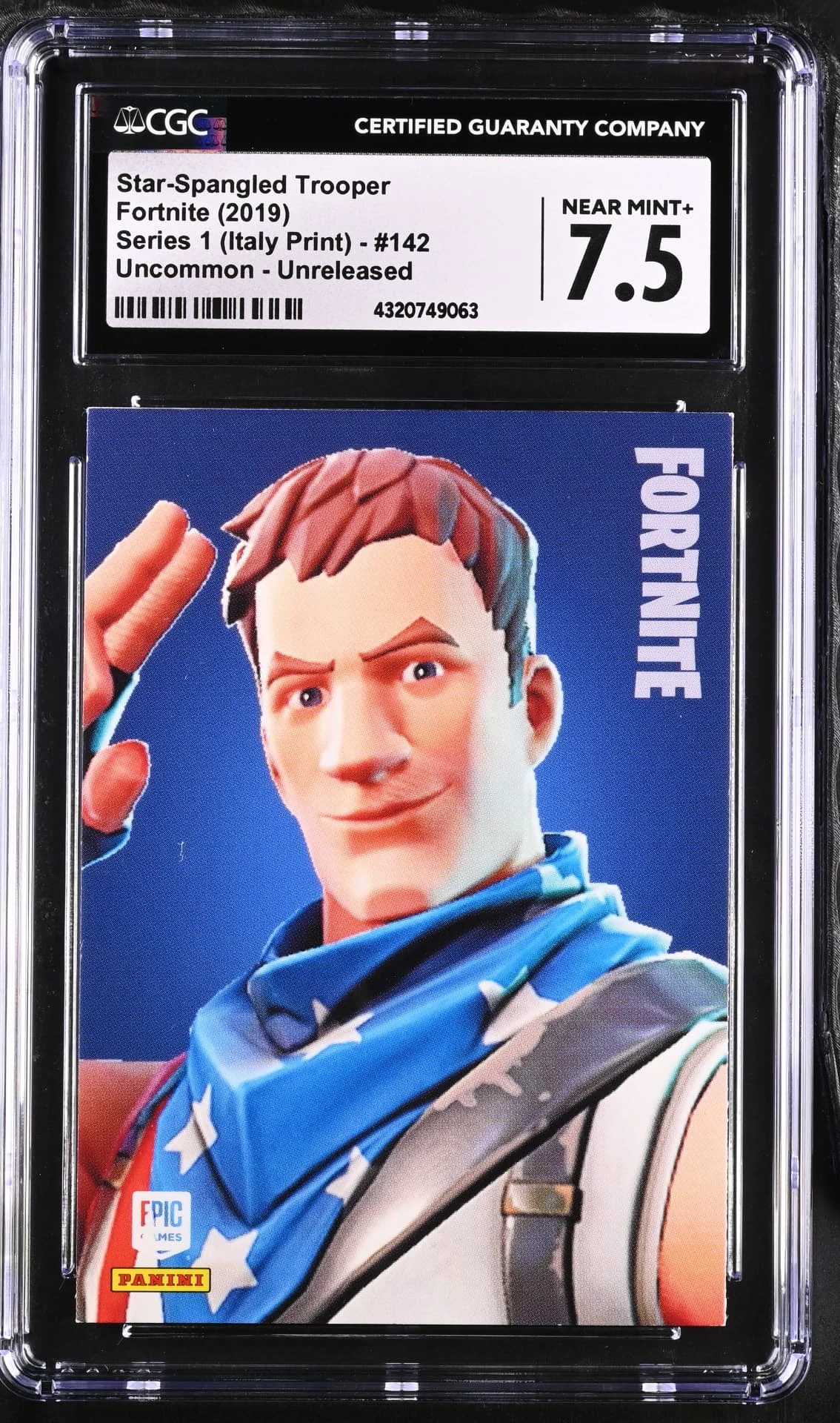 Enlarged transparent Epic Games logo on the Star-Spangled Trooper #142 Unreleased Prototype — Series 1 Italy Print