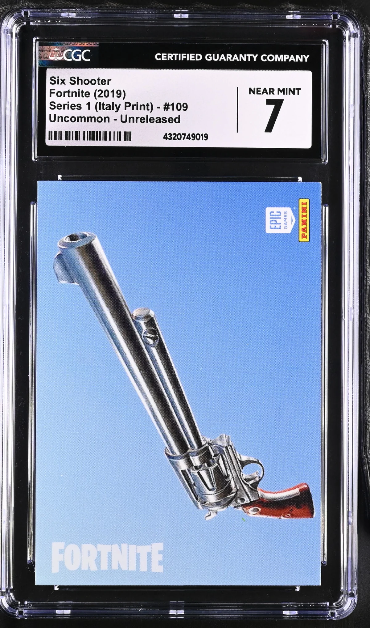 Enlarged transparent Epic Games logo on the Six Shooter #109 Unreleased Prototype — Series 1 Italy Print