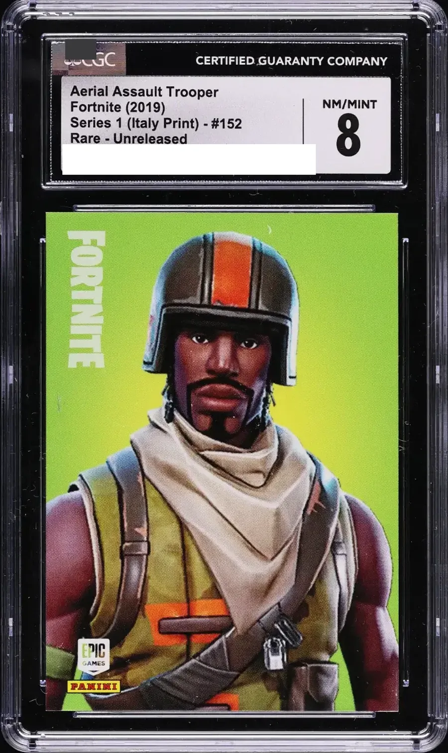 Panini Fortnite prototype card in a graded slab