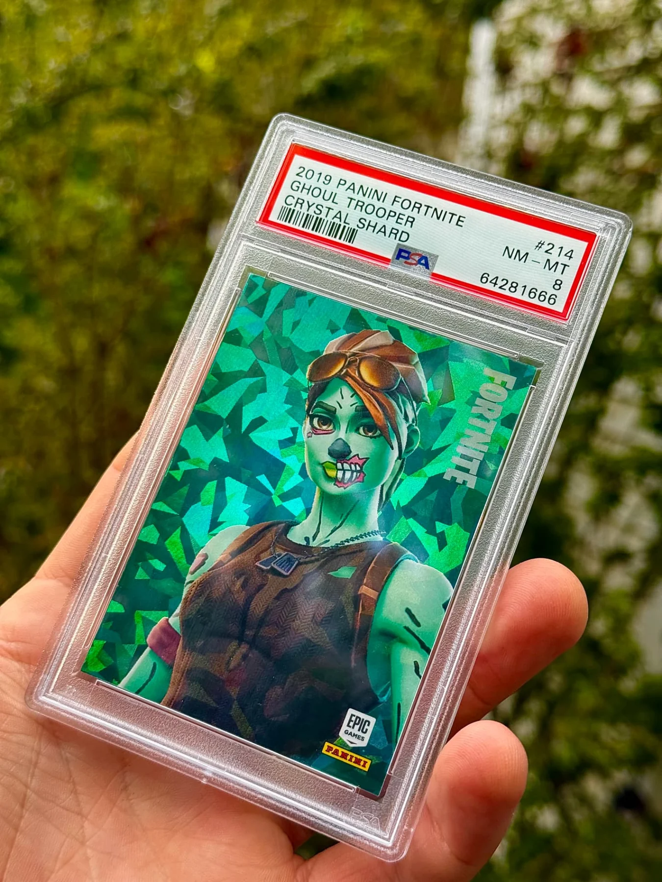 2019 Panini Fortnite Series 1 Ghoul Trooper #214 Crystal Shard PSA 8